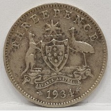 AUSTRALIA 1934 . THREEPENCE . gFINE